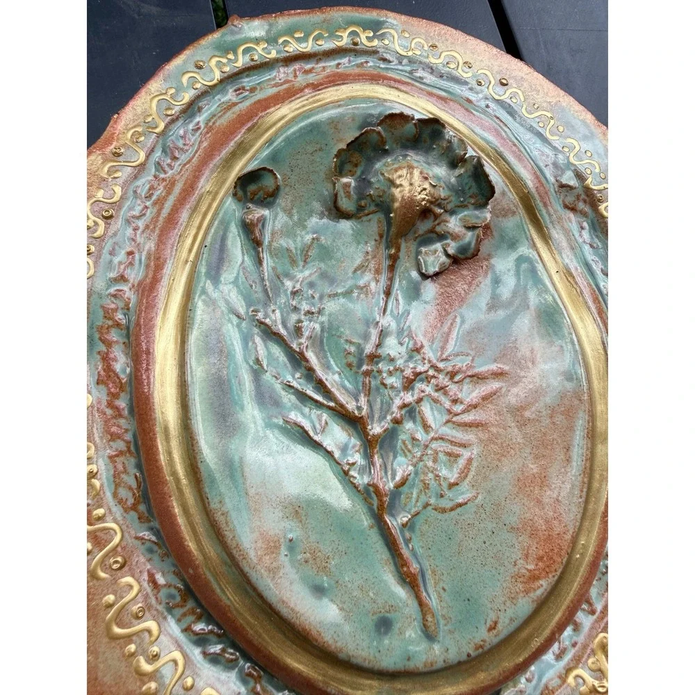 Handmade artisan Ceramic Flower Relief Wall Plaque by Meliha